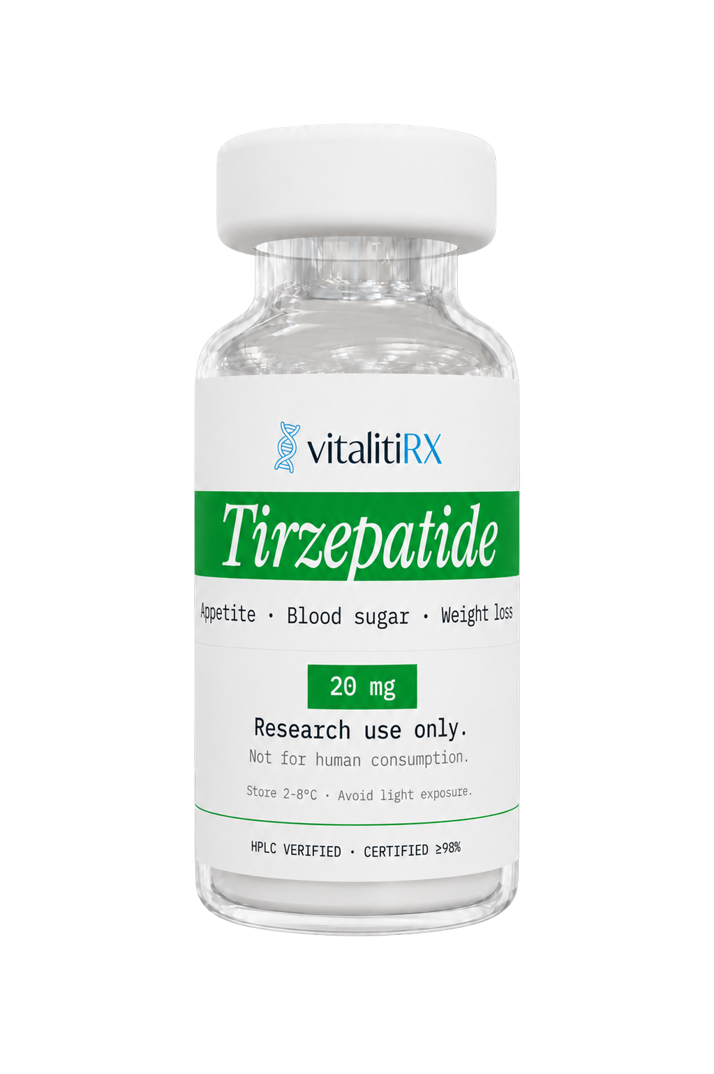 Tirzepatide 20mg vial product render