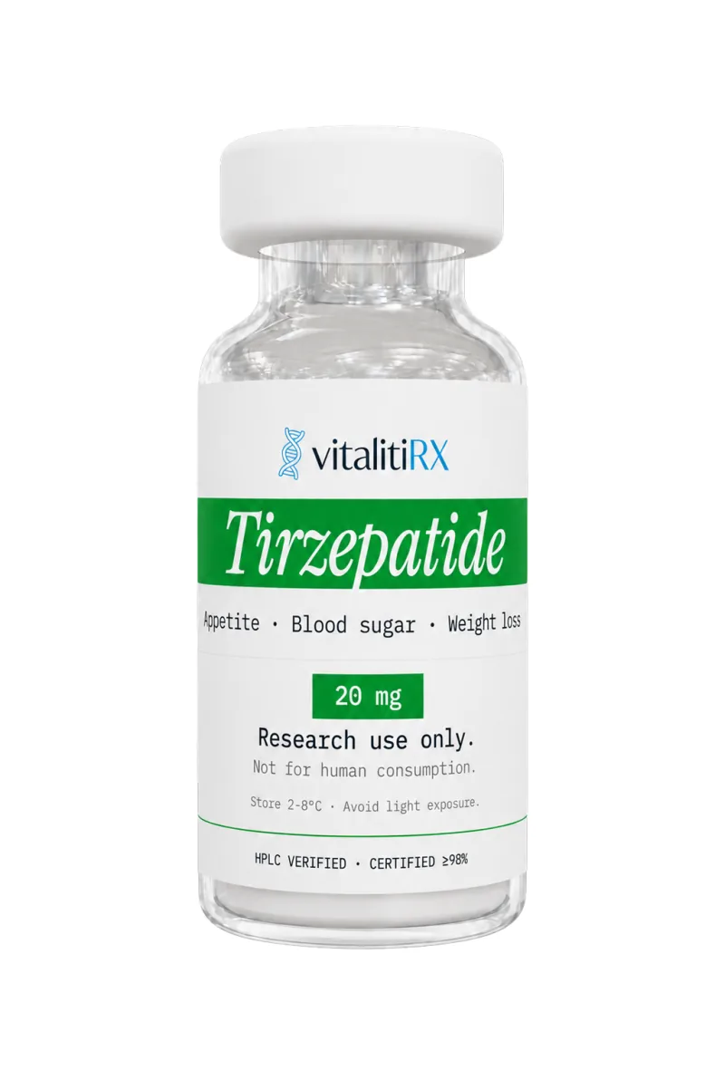 Tirzepatide 20mg vial product render